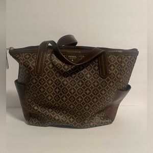 FOSSIL Women’s Brown / Tan Faux Leather Mini ShopperTote Geometric Bag OS